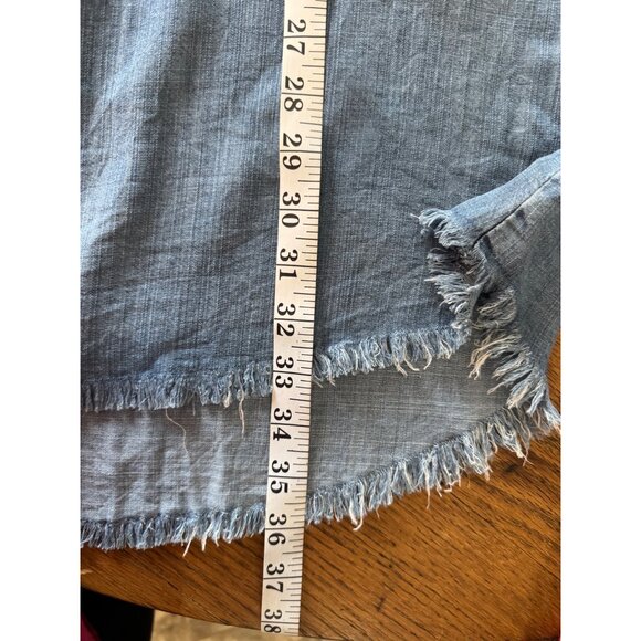 Joh Boho Tunic Dress S Blue Denim Style Fringe Hem Aztec Fabric Yoke - Picture 8 of 14